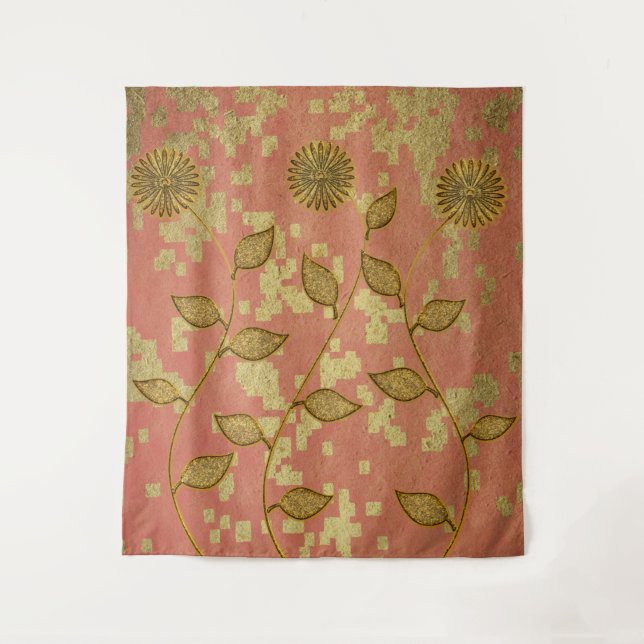 Rustikaler rosa Blumen-Schimmer Wandteppich (Vorderseite)