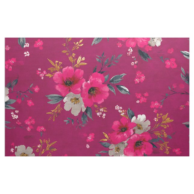 Rustikaler Rosa Botanischer Kühner Boho-Blumenstof Stoff (Yard (91,4 cm))