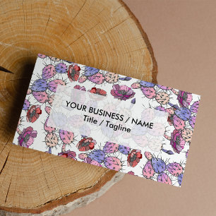 Rustikaler rosa Lavendel-Aquarellkaktus mit Blumen Visitenkarte