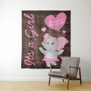 Rustikaler rosa Mädchen-Elefanten-Baby-Party-Hinte Wandteppich