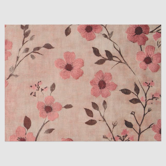Rustikaler Rosé-Blumen-Leinen-Muster (4) Seidenpapier (Vorderseite)