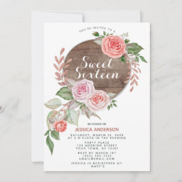Rustikaler Rosen-Goldrosa-Glitzer 16. Geburtstag Einladung