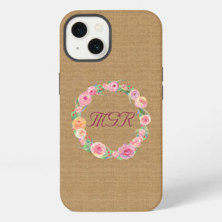 Rustikaler Rosenkranz mit Monogramm auf Jute iPhone 13 Hülle