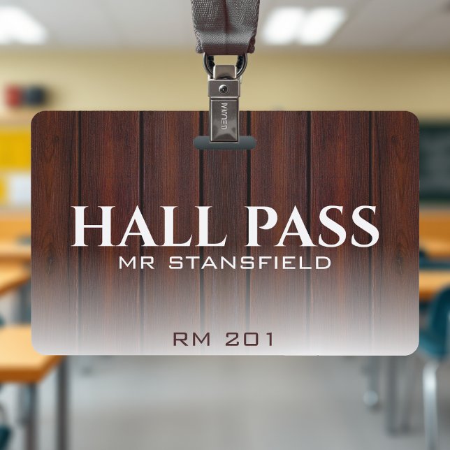 Rustikaler Rot-Holz-Land-Schule Klassenzimmer Pass Ausweis (Rustic Red Wood Country School Classroom Hall Pass Badge
)