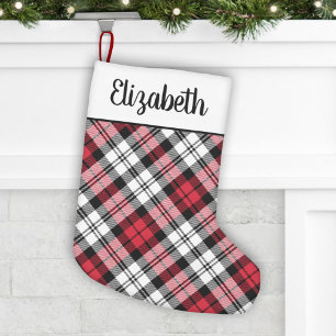 Rustikaler Rot-Schwarz-Tartan-Karo personalisiert Kleiner Weihnachtsstrumpf