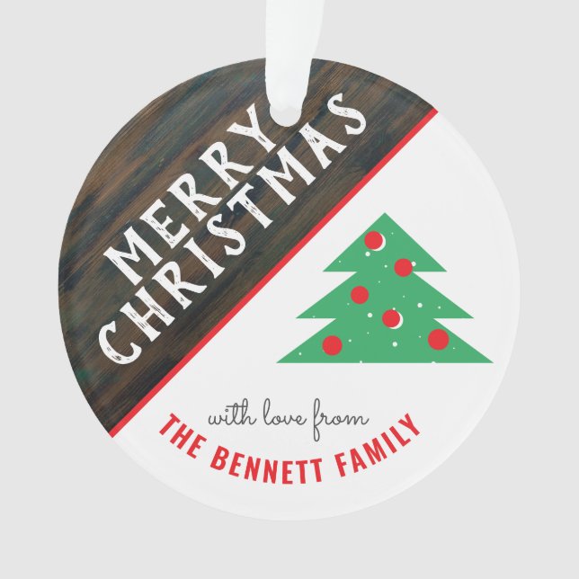 Rustikaler Rot- und Grüner Weihnachtsbaumurlaub Ornament (Vorderseite)