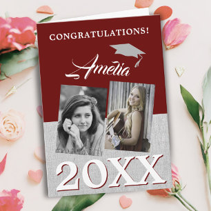 Rustikaler roter Absolvent 2 Foto Abschluss  Karte