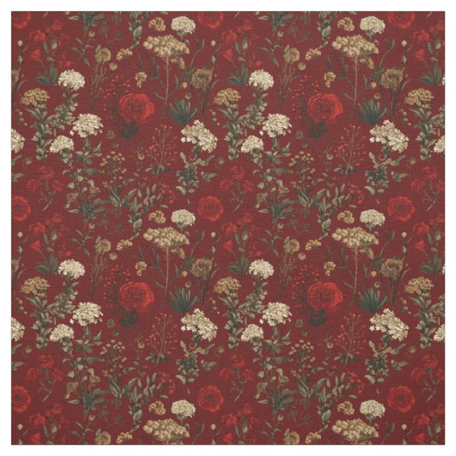 Rustikaler roter botanischer, kühner, vintage-boho stoff (Muster)