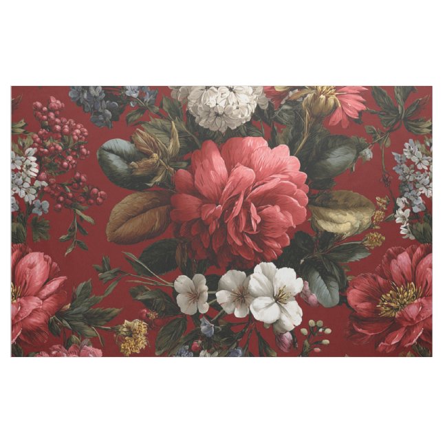 Rustikaler roter botanischer, kühner, vintage-boho stoff (Yard (91,4 cm))