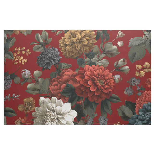 Rustikaler roter botanischer, kühner, vintage-boho stoff (Yard (91,4 cm))