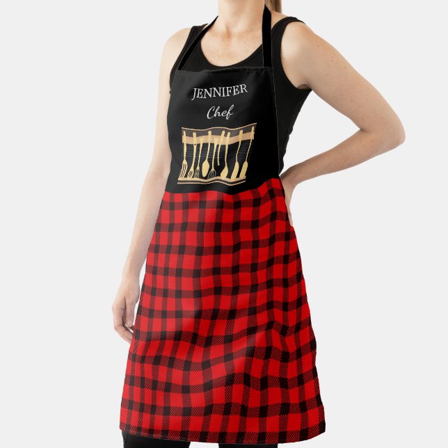 Rustikaler roter Büffel Monogramm Name Küche Schürze (InSitu)