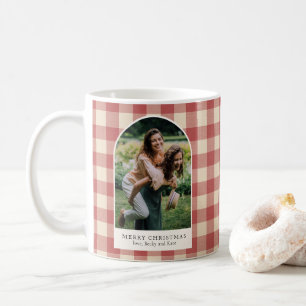 Rustikaler roter Gingham-Bogen-Foto-Weihnachten mo Kaffeetasse