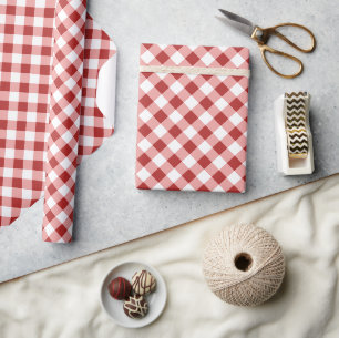 Rustikaler roter Gingham einfacher karierter Feier Geschenkpapier