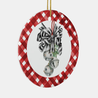 Rustikaler Roter Gingham Noël Keramik Ornament