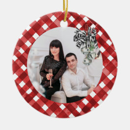 Rustikaler Roter Gingham Noël Keramik Ornament