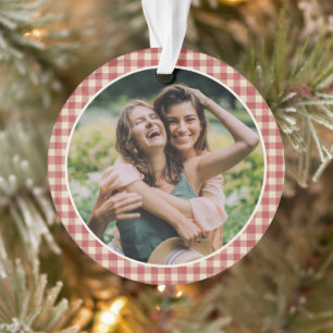 Rustikaler roter Gingham-Weihnachten modern Ornament
