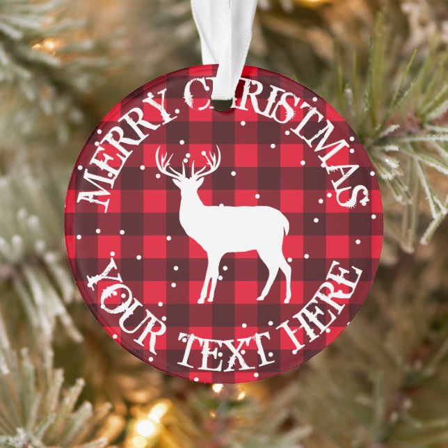 Rustikaler roter Holzfäller Büffel Karo Hirsch Wei Ornament (Baum)
