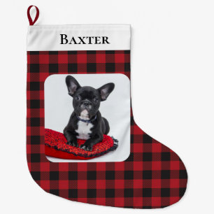 Rustikaler Roter Karo Kariertes Foto Großer Weihnachtsstrumpf