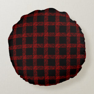Rustikaler roter und schwarzer Tartan mit geprägte Rundes Kissen
