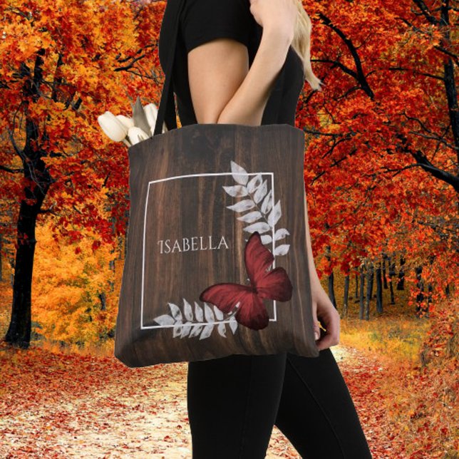 Rustikaler Rotschmetterling Personalisiert Totbeut (Rustic Red Butterfly Personalized Tote Bag)