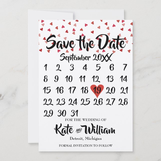 Rustikaler Ruby Red Liebe Herzkalender Save the Da Date (Vorderseite)
