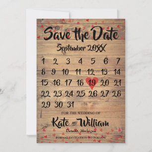 Rustikaler Ruby Red Liebe Herzkalender Save the Da Save The Date