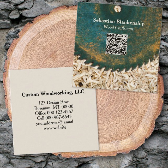 Rustikaler Sägeband Holzbearbeitungsmaschine QR-Co Quadratische Visitenkarte (Von Creator hochgeladen)