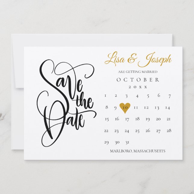 Rustikaler Save the Date Kalender Gold Liebe Herz (Vorderseite)