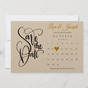 Rustikaler Save the Date Kalender Gold Liebe Herz