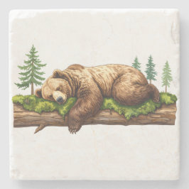 Rustikaler Schlafbär Wasserfarbe Steinuntersetzer