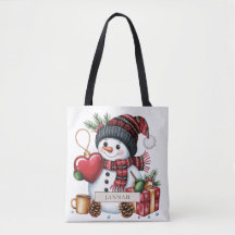 Rustikaler Schneemann mit rotem Herzen und Buffalo