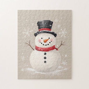 Rustikaler Schneemann mit Schneeflocken Puzzle