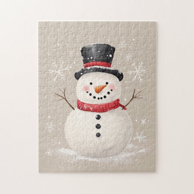 Rustikaler Schneemann mit Schneeflocken Puzzle (Vertikal)