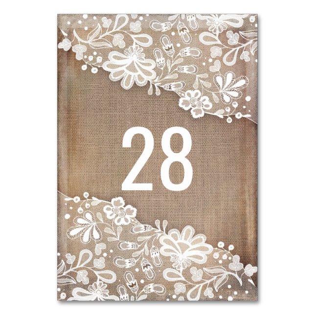 Rustikaler Schoß und Vintage Hochzeit Tischnummer (Vorderseite)