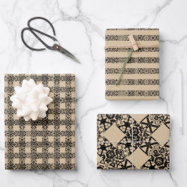 Rustikaler schwarzer brauner Kraftsatz kariert & S Geschenkpapier Set
