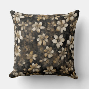 Rustikaler schwarzer Goldweißer Blumenprint Kissen