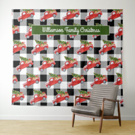 Rustikaler Schwarzer Karierter Weihnachtswagen Fot Wandteppich