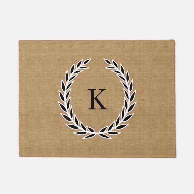 Rustikaler Schwarzweiss-Kranz mit Monogramm Fußmatte (Vorderseite)