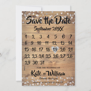 Rustikaler Silber-Liebesherz-Kalender - Termin mer Save The Date