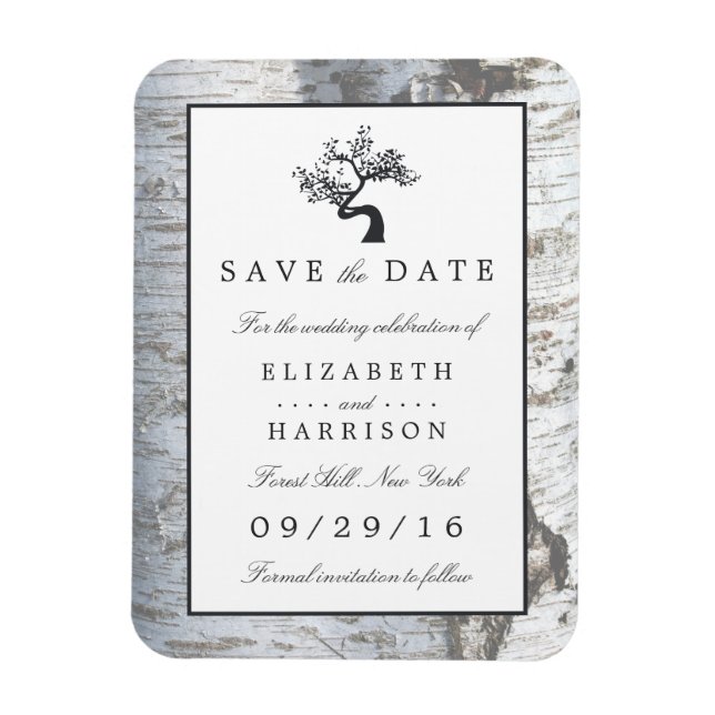 Rustikaler Silberbaum Save the Date Magnet (Vertikal)