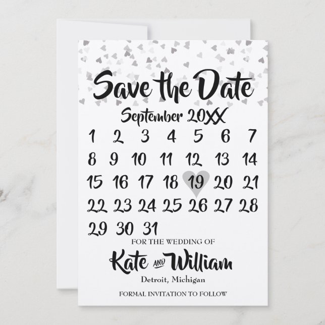 Rustikaler Silberner Liebe Herzkalender Save the D Save The Date (Vorderseite)