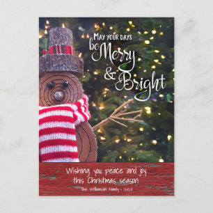 Rustikaler Snowman Days Be Merry Bright Script Nie Feiertagspostkarte