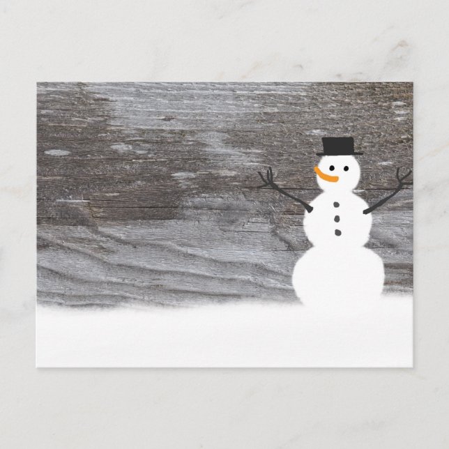 Rustikaler Snowman Postkarte (Vorderseite)