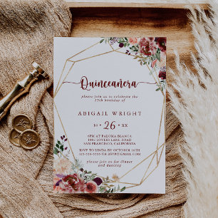 Rustikaler Sommer-Blumenkalligrafie Quinceañera Einladung