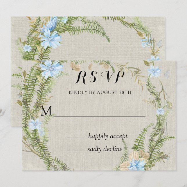 Rustikaler Sommer-Fern-West-Hochzeit Rsvp Einladung (Vorne/Hinten)