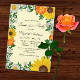 Rustikaler Sonnenblume Daisy Bloral Abschluss Einladung