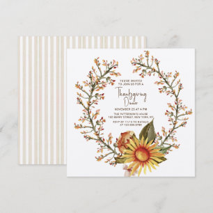 Rustikaler Sonnenblumen-Blumenkranz Thanksgiving-D Einladung