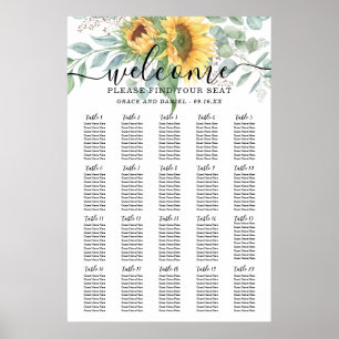 Rustikaler Sonnenblumen-Eukalyptus-Hochzeits-Sitzp Poster