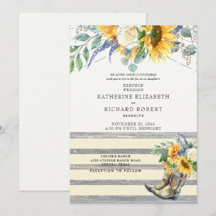 Rustikaler Sonnenblumen-Redneck Holz Stiefel & Lig Einladung