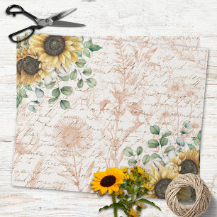 Rustikaler Sonnenblumenstrauß Vintage-Letter-Decou Geschenkpapier